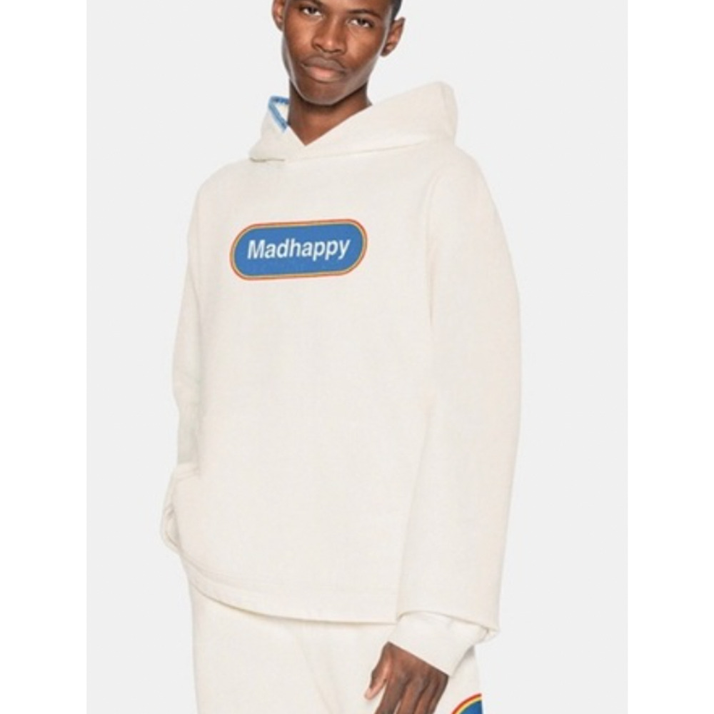 MADHAPPY 100% Cotton Streetwear LA Pill Hoodie Blue Stitching White SZ M